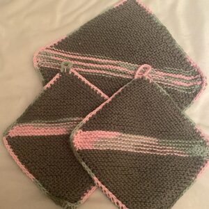 Solid Grey with Pink Camouflage Stripe Potholders