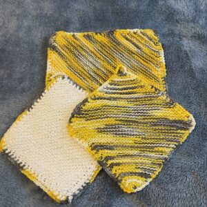 White, Gray and Yellow Potholders