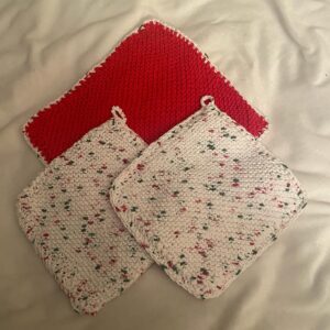 White with Red and Green Speckles Potholders